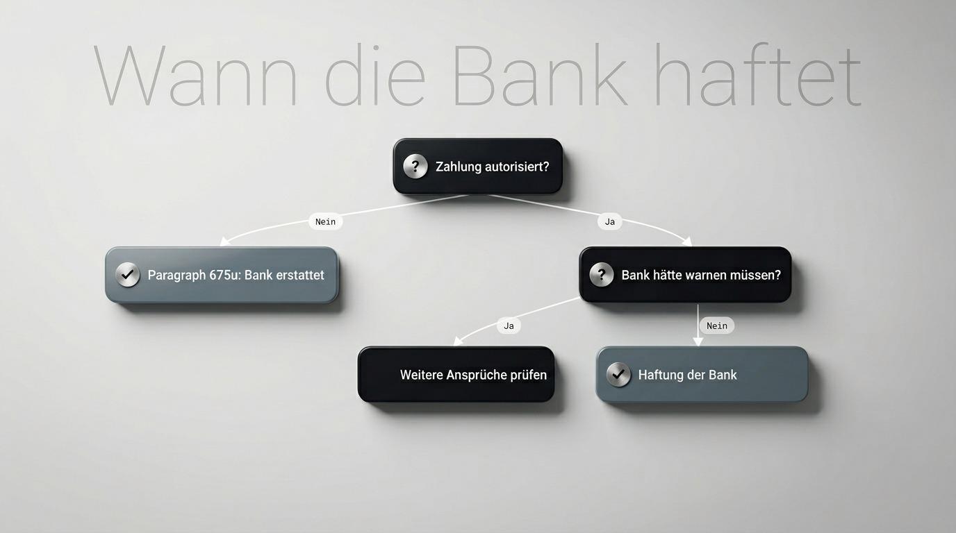 Abstrakte Visualisierung zu Bankhaftung bei Onlinebetrug in Blau- und Beigetönen